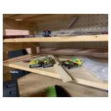 WOODEN SHELVING UNIT WITH PEGBOARD BACKING