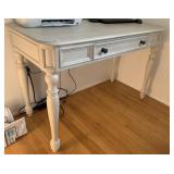 WHITE-PAINTED WOOD DESK WITH TURNED LEGS AND TWO