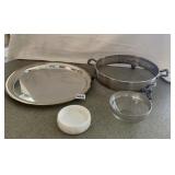 CHAFFING DISH STAND, SERVING TRAY, SILVER RIMMED