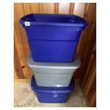 BLUE PLASTIC STORAGE CONTAINER WITH GRAY HINGED