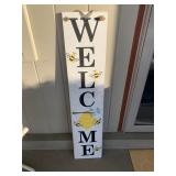 PAINTED WOODEN REVERSIBLE SIGN WITH ROPE HANGER,