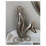 METAL MERMAID FIGURE WITH POLISHED SILVER-TONE