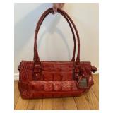 REDDISH-BROWN EMBOSSED CROCODILE-TEXTURED LEATHER