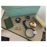 HORSE HEAD MAGNIFYING GLASS, CLOTHING BRUSH,
