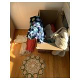 ASSORTMENT OF TEXTILES AND LINENS INCLUDING NAVY