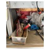 GREASE GUNS IN BIN WITH LUBRICANT, BENCH GRINDER