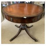 32X28 ROUND LEATHER TOP TABLE WITH LION PAW FEET