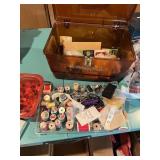 SEWING BOX W/ WIDE VARIETY AND BUTTONS