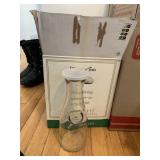 CLEAR GLASS BOTTLES WITH LIDS APPROX 8