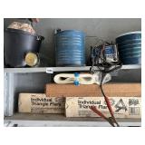 TRIANGLE FLARES, TWO BOXES, COFFEE CANS WITH