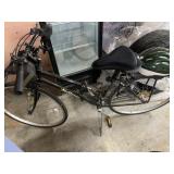 BLACK BICYCLE WITH BLACK PADDED SEAT, CABLE BRAKE