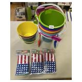 EASTER TIN PAILS, SAND BUCKETS, BEACH BALLS
