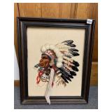 NATIVE AMERICAN NEEDLEWORK PICTURE WOOD FRAME  24