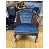 BLUE VELOUR CANE ACCENT CHAIR