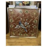 19X19 FRAMED EMBROIDERED SILK PANEL TAPESTRY