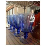 4 PEDESTAL BUBBLE GLASS COBALT GLASSES , DOUBLE