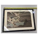ASIAN VILLAGE SCENE FRAMED UNDER GLASS