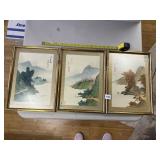 3 PIECE ART SERIES, HAND PAINTED AND SIGNED, GOLD