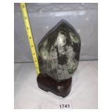 RAINFOREST RHYOLITE POLISHED ON FITTED WOOD STAND