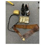 DANCE SHOES SZ 5, CARLA MARCHI EVENING BAG, BELTS