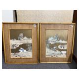 WON TAI WATERCOLOR BAMBOO FRAME UNDER GLASS 19 W