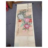 FLORAL CHINESE SCROLL  23 INCHES WIDE X 58 INCHES