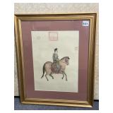 CHINESE MAN ON HORSEBACK SILK FRAMED AND MATTED