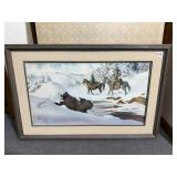 JENNIE M KEARNS DOG HEAD DRAWING IN WOOD FRAME -