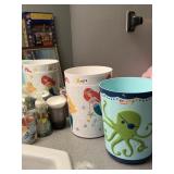 3 NEW TRASH CANS, SOAP