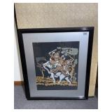 INDIA WAR ELEPHANT ON SILK UNDER GLASS 29' H X