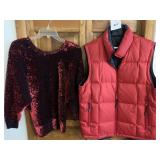 CELIA SHINY RED SEQUINED TOP SZ M, REVERSIBLE