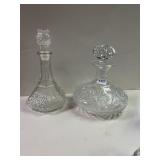 2 DECANTERS, ONE CRYSTAL, ONE PRESSED GLASS