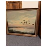 BIRDS IN FLIGHT PAINTED ON CANVAS SIGNED LOWER