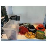 PARTY BIN W/ HATS, AND PLASTIC TOTE