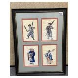 4 SECTION FRAMED CHINESE SILK DOUBLE MATTE