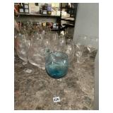ASSORTMENT OF GLASSES CLEAR GLASS AND BLUE GLASS