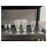 CRYSTAL FOOTED WATER GLASSES AND 3 CORDIALS