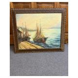 OIL ON CANVAS SAILBOAT SIGNED LOWER LEFT B H DUKE