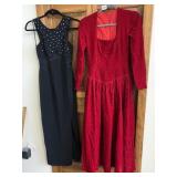 TWO RED VELVET DRESSES, DAVE & JOHNNY  BLACK