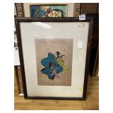 17X21.5 JAPANESE WOOD BLOCK KABUKI DANCER FRAMED