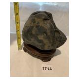 SAMURAI VIEWING STONE W/ CARVED WOOD STAND