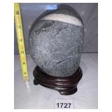 WISHING STONE W/ QUARTZ LINE AND FITTED WOOD BASE