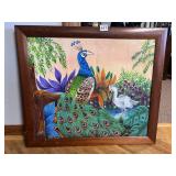 26.5X23 PEACOCK PAINTING ON CANVAS IN FRAME,