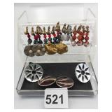 GROUP OF EARRINGS IN LUCITE BOX PIERCED STONE