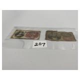 1863 TWO DIFFERENT 10 CENT FRACTIONAL CURRENCY