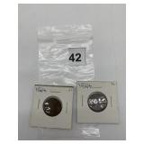 2- 1864 2 CENT PIECES