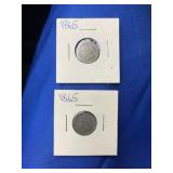 2- 1865 3 CENT PIECES