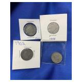 4 V NICKELS INCLUDING: 1883, 02, 06, 10