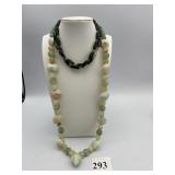 TWO BEADED NECKLACES DARK GREEN AND LIGHT GREEN