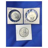 1963-D FRANKLIN HALF W/ 1968, 69 D KENNEDY